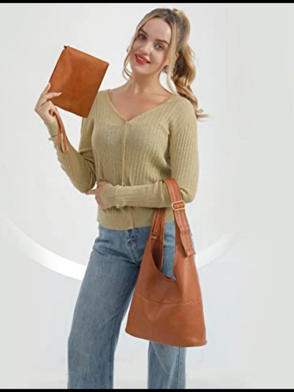 Pebbled Vegan Leather Hobo Shoulder Bag & Wristlet Set Slouchy Purse